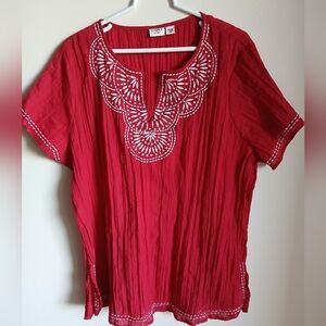 Cato blouse  red with white embroidered short sleeves 18/20W Top